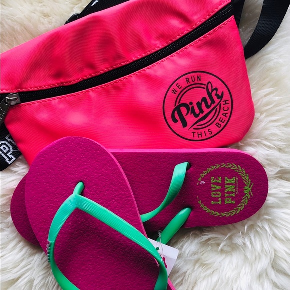 Handbags - Pink set new with belt bag, flip flops S size